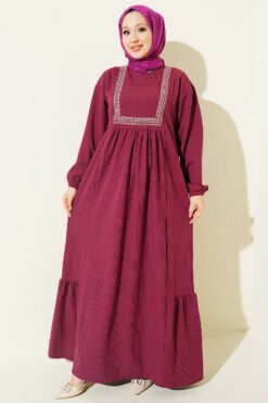 Ethnic Pattern Embroidered Knit Dress Plum