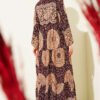 Patterned Design Mandarin Collar Dress Burgundy – Image 3