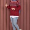 Oversized Knit Sweater with Ethnic Pattern Red - immagine 3