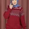 Oversized Knit Sweater with Ethnic Pattern Red - immagine 2