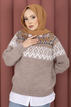 Alternative view of Oversized Knit Sweater with Ethnic Pattern Mink