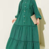 Button-Up Tiered Dress Green