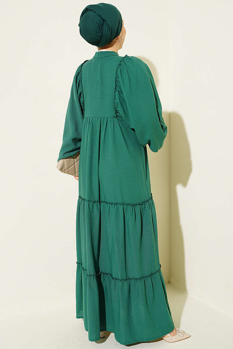 Button-Up Tiered Dress Green - Imagen 3