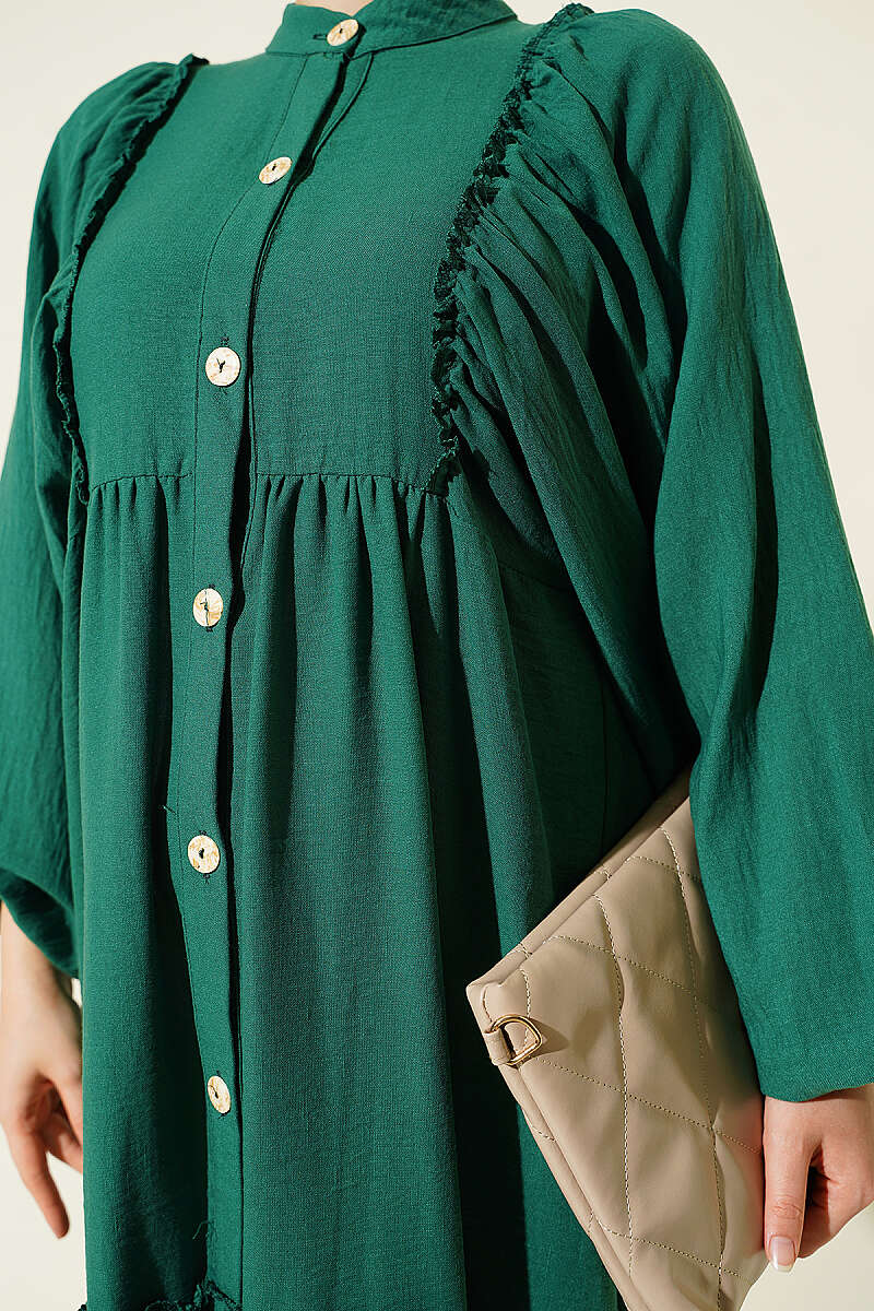 Button-Up Tiered Dress Green - Imagen 4