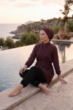 Alternative view of Zipper Detail Modest Swimsuit Plum