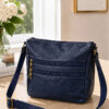 Zippered Five-Compartment Crossbody Bag Navy Blue