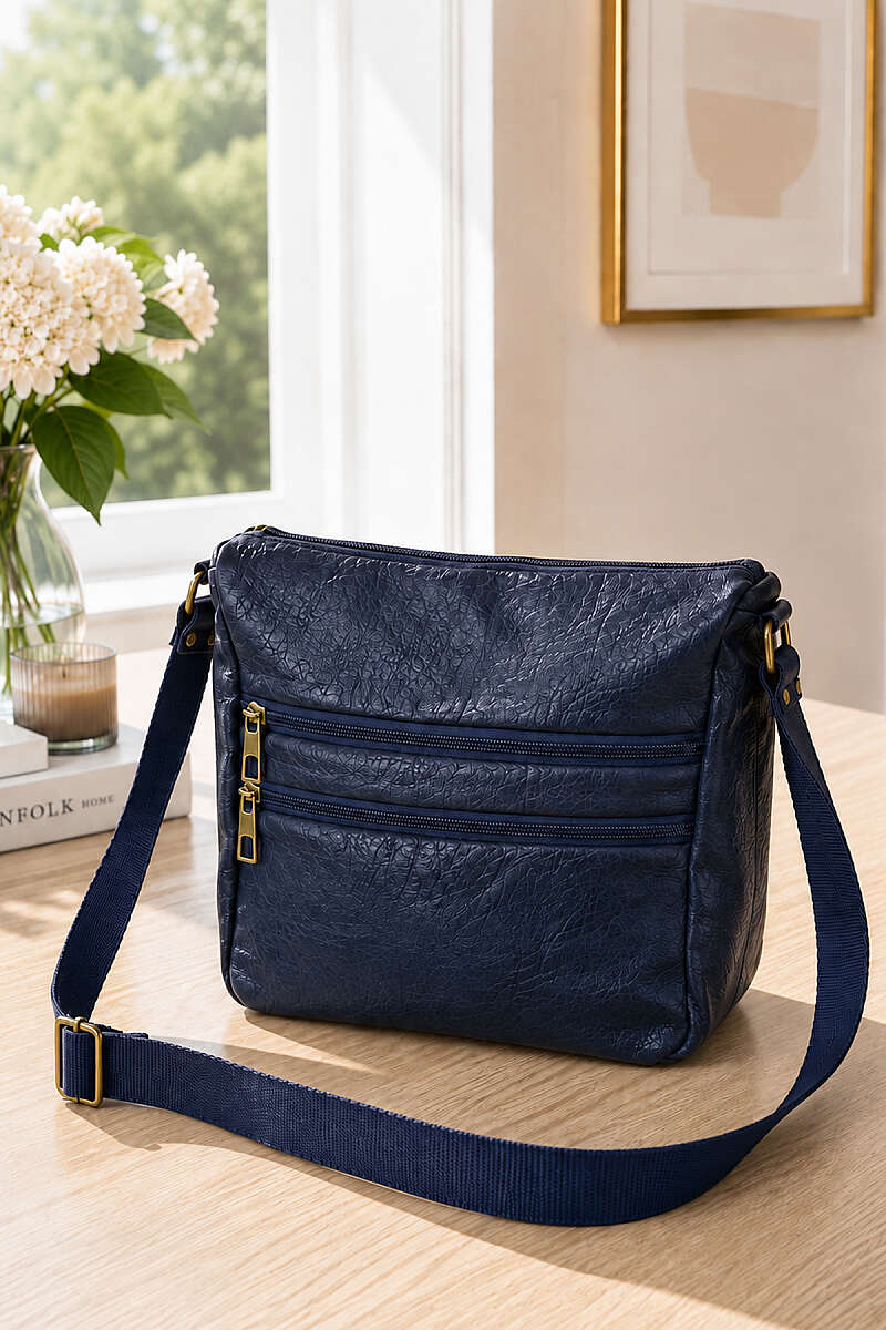 Zippered Five-Compartment Crossbody Bag Navy Blue