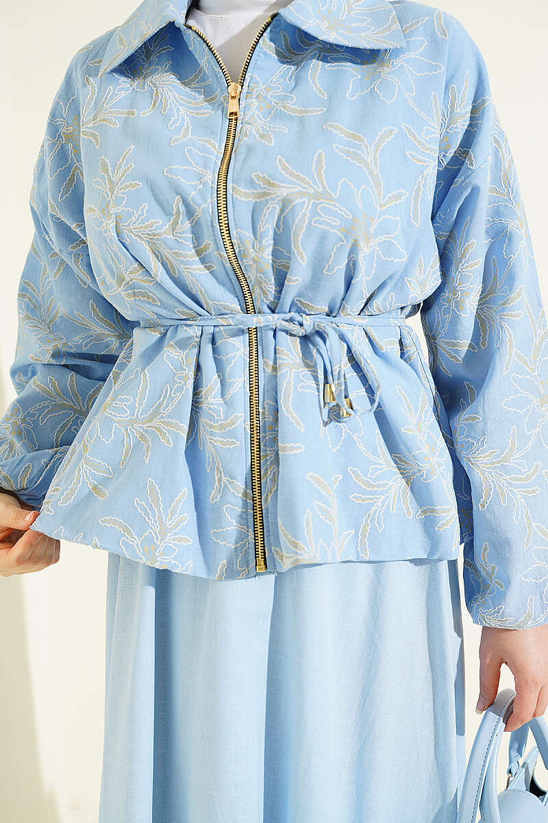 Zippered Floral Skirt Set Baby Blue – Image 4