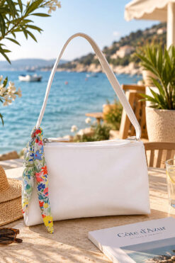 Zippered Scarf-Detail Arm Bag White