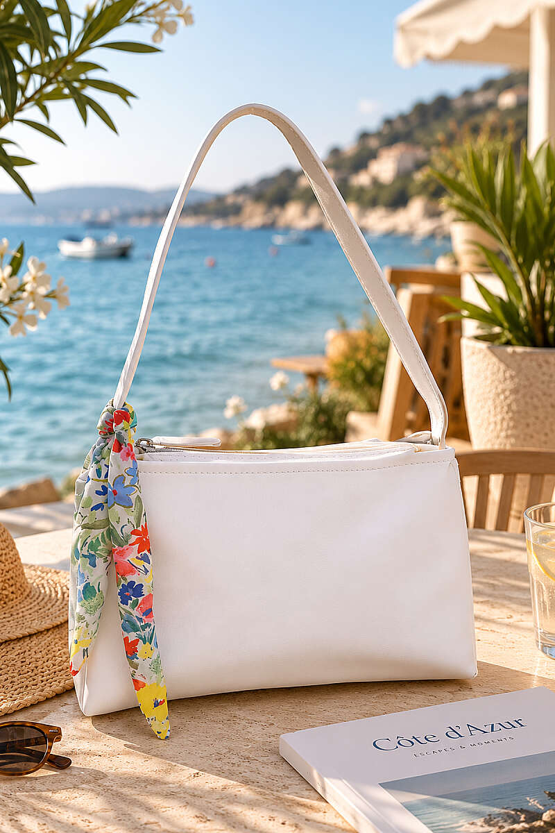Zippered Scarf-Detail Arm Bag White