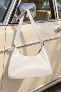 Zip-Up Oval Baget Sleeve Handbag White