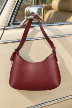 Zip-Up Oval Baget Sleeve Handbag Burgundy