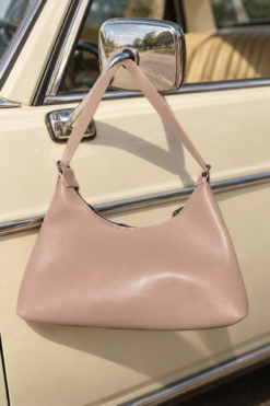 Zip-Up Oval Baget Sleeve Handbag Powder Pink