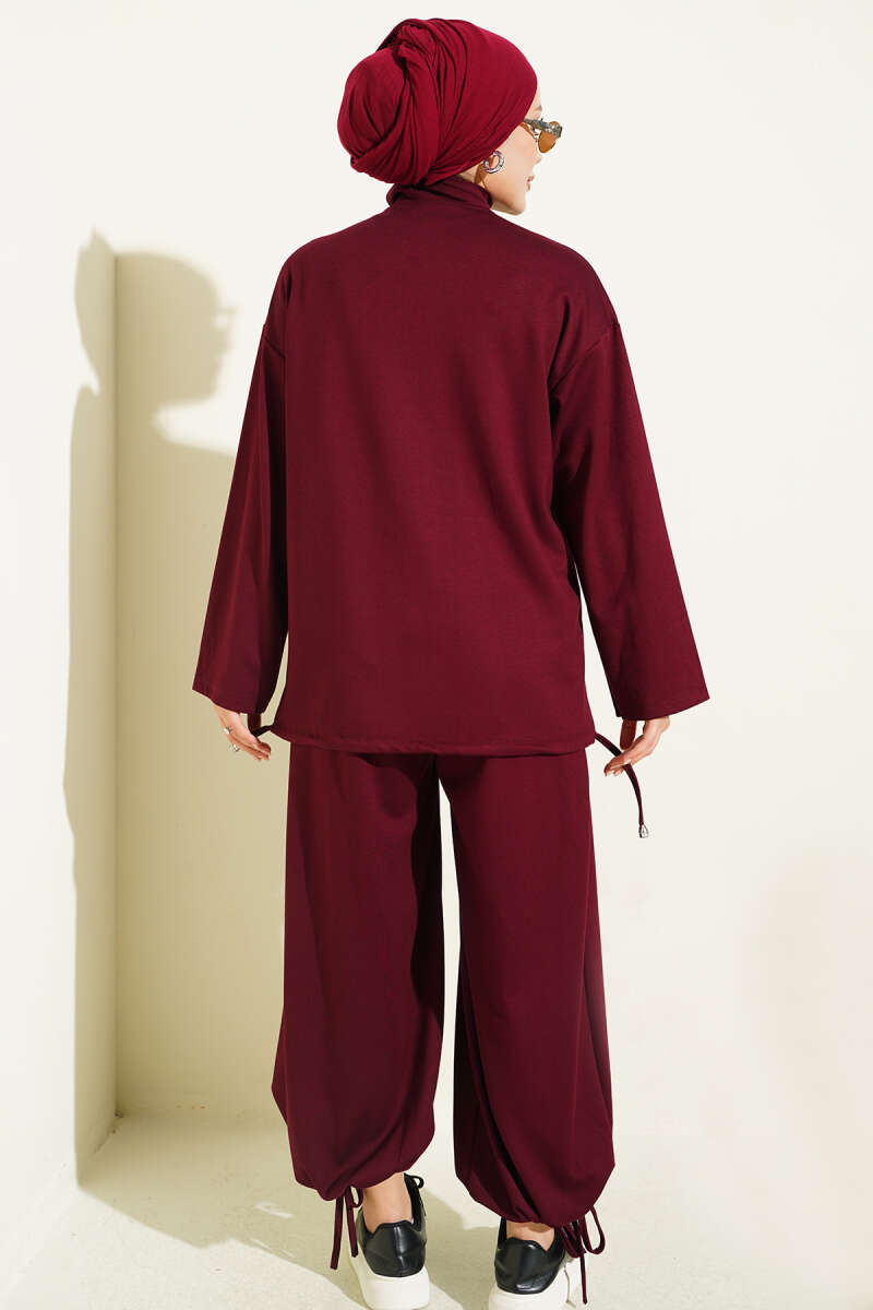 Zip-up Jogger Pants and Top Two-Piece Set Burgundy - Image 3