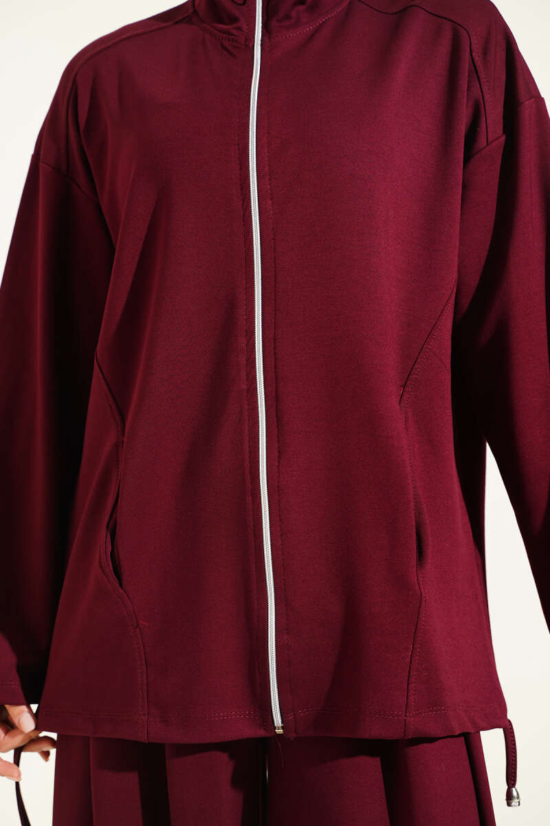 Zip-up Jogger Pants and Top Two-Piece Set Burgundy - Image 4
