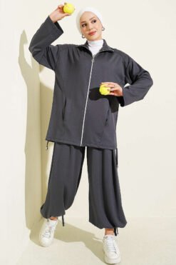 Zip-up Jogger Pants and Top Two-Piece Set Smoke