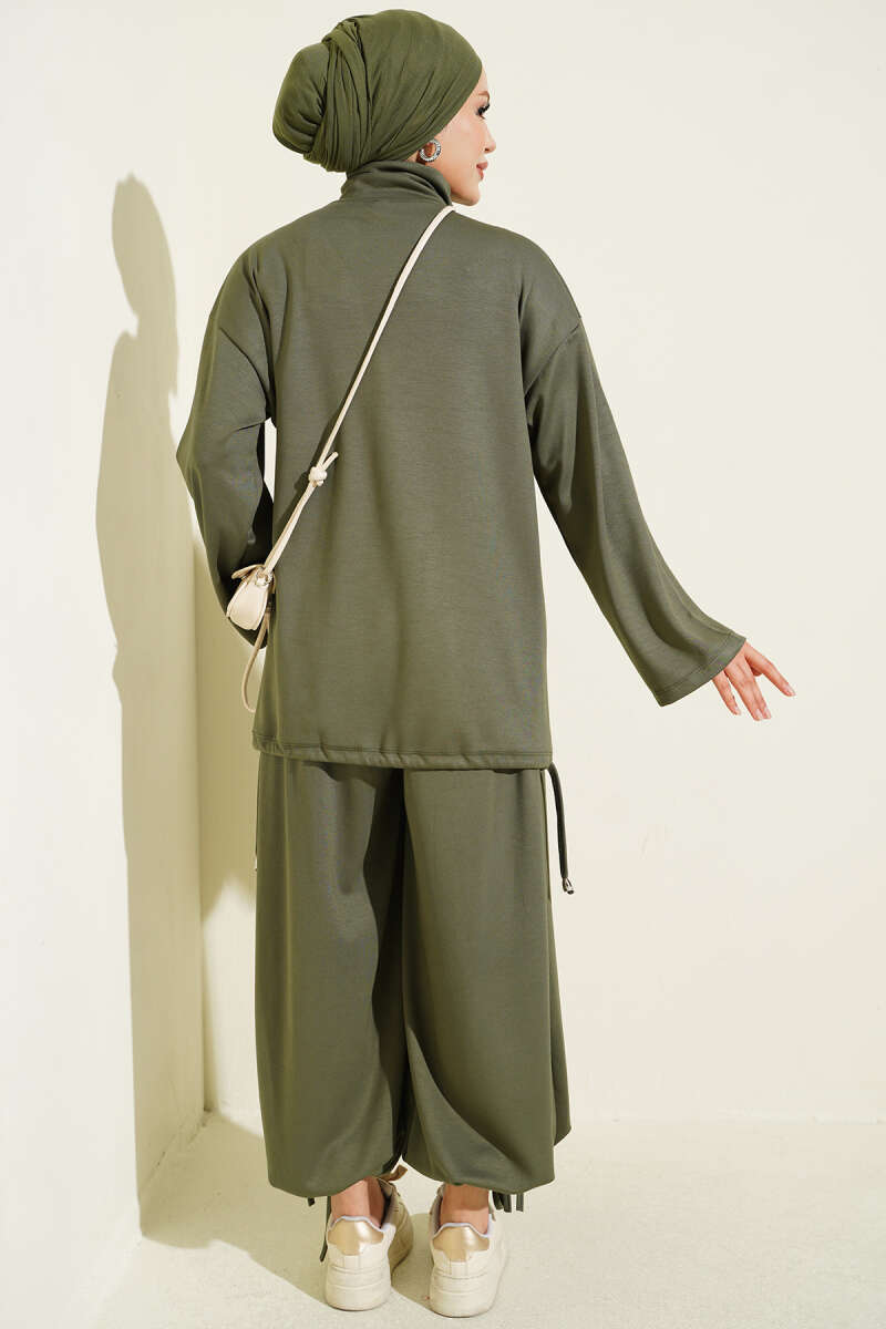 Zip-up Jogger Pants and Top Two-Piece Set Khaki - immagine 3