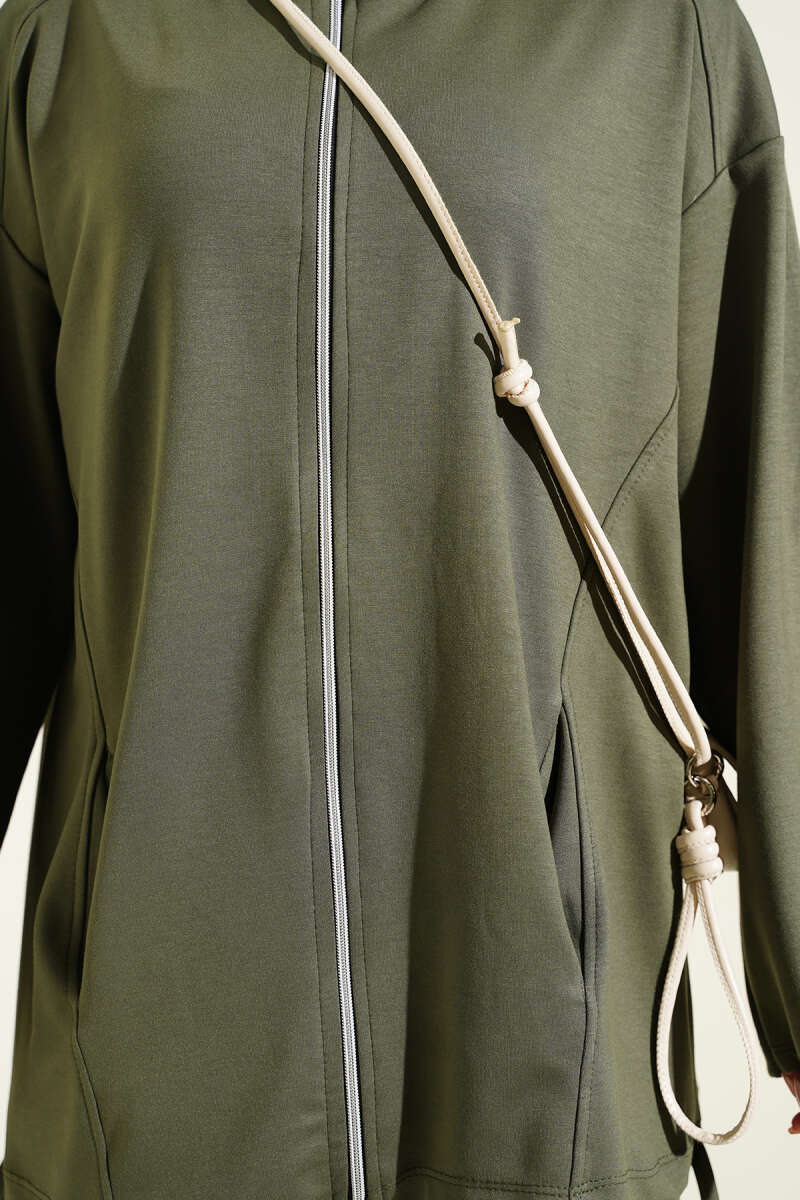 Zip-up Jogger Pants and Top Two-Piece Set Khaki - immagine 4