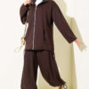 Zip-up Jogger Pants and Top Two-Piece Set Brown