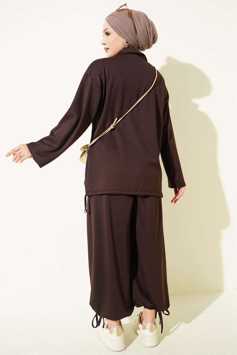 Zip-up Jogger Pants and Top Two-Piece Set Brown - Image 3