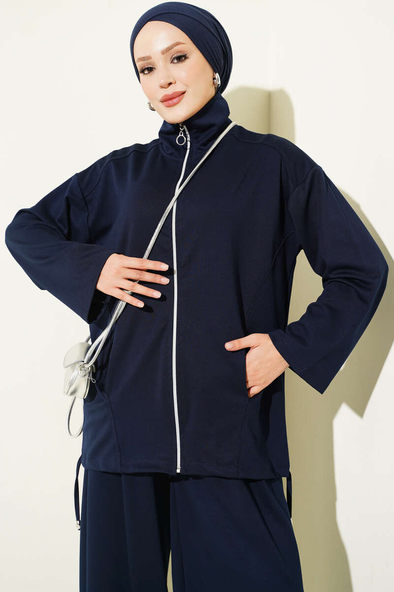 Zip-up Jogger Pants and Top Two-Piece Set Navy Blue - immagine 2