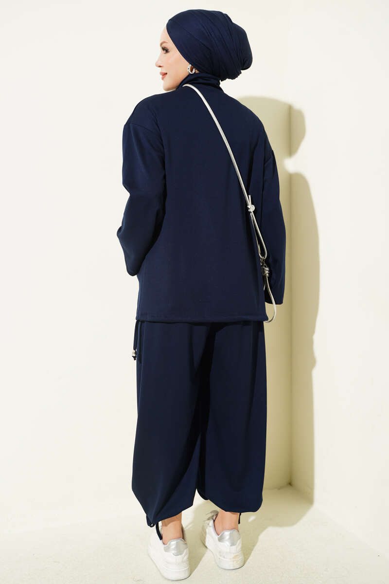 Zip-up Jogger Pants and Top Two-Piece Set Navy Blue - immagine 3