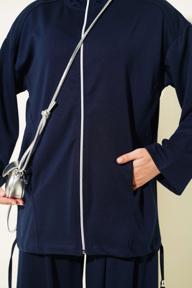 Zip-up Jogger Pants and Top Two-Piece Set Navy Blue - immagine 4