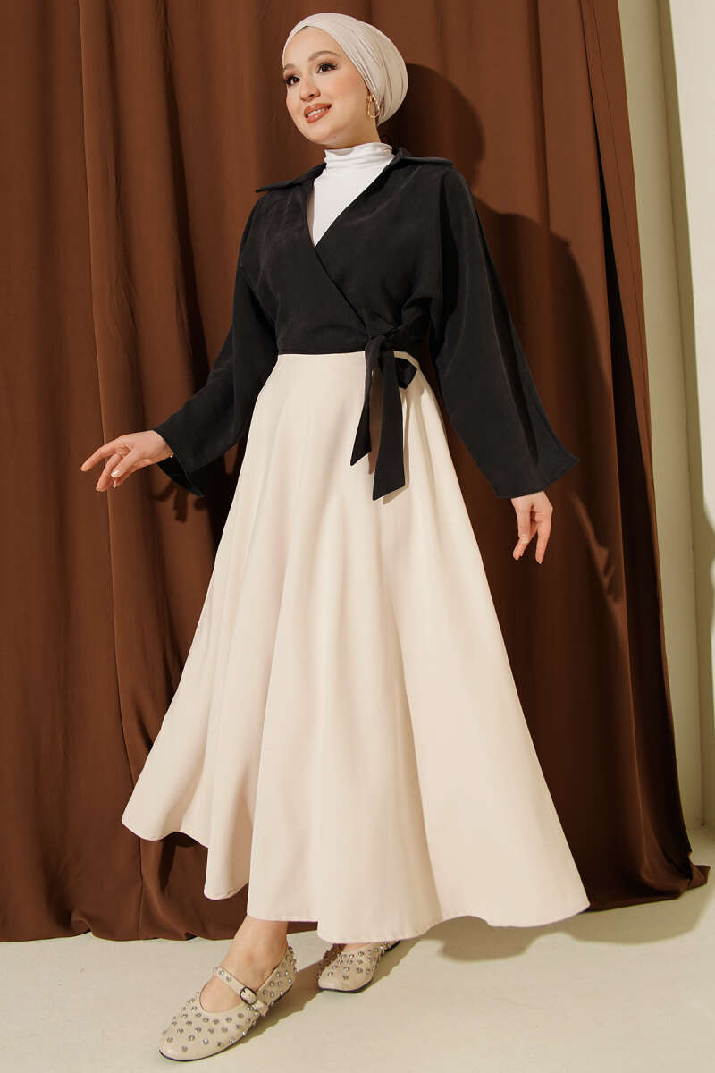 Zippered Tencel Flared Skirt Beige – Image 2