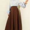 Zippered Tencel Flared Skirt Brown – Image 2
