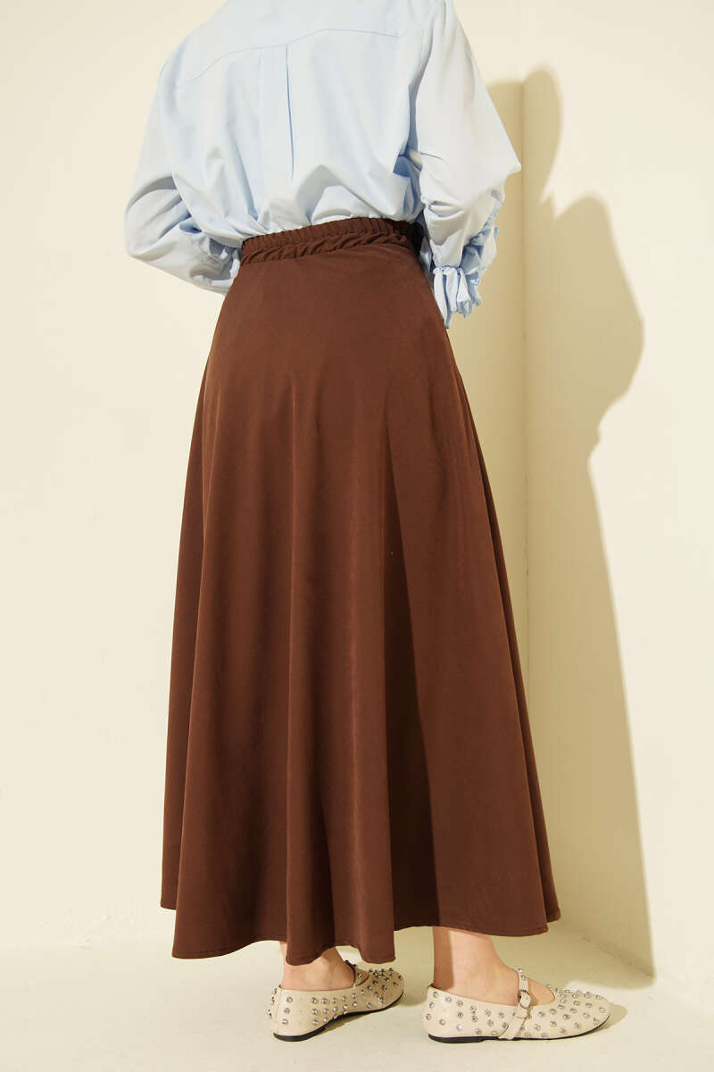 Zippered Tencel Flared Skirt Brown – Image 3