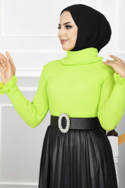 Ruffled Detail Knit Sweater Green
