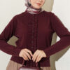 Ruffled Button-Detail Knit Cardigan Burgundy