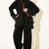 Ruffled Trim French Terry Two-Piece Set Black