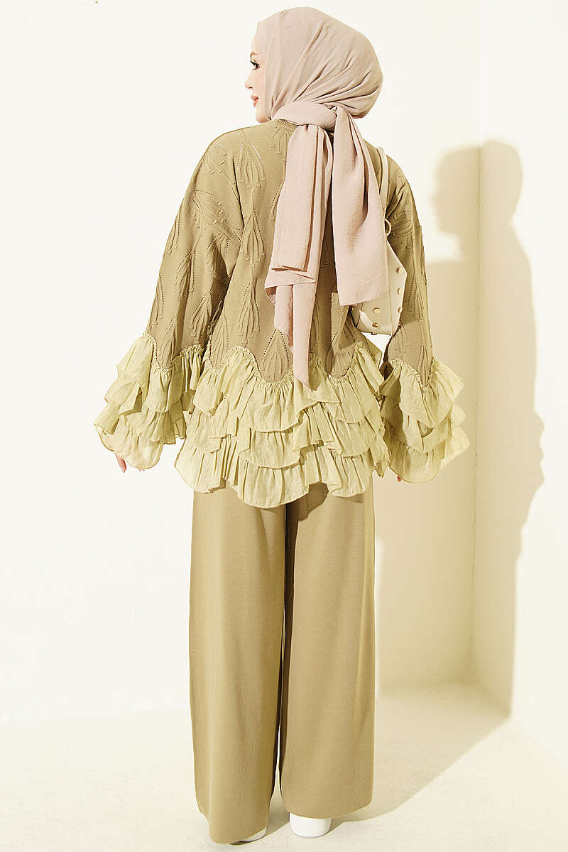 Ruffled Trim French Terry Two-Piece Set Oil Green - Imagen 3