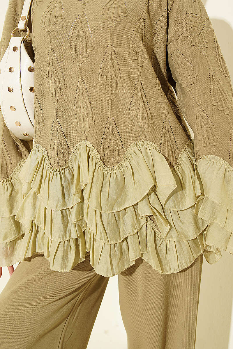 Ruffled Trim French Terry Two-Piece Set Oil Green - Imagen 4