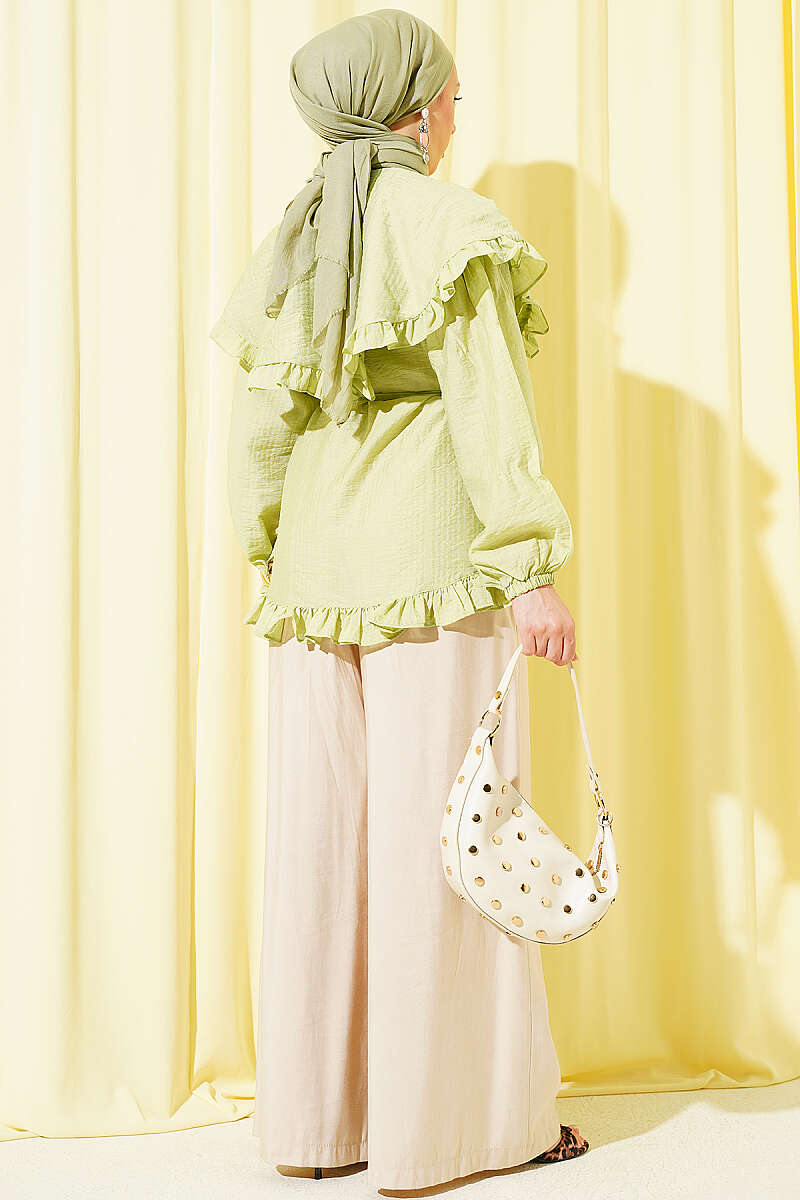 Ruffled Sailor Collar Tie Belt Shirt Hazel - immagine 3