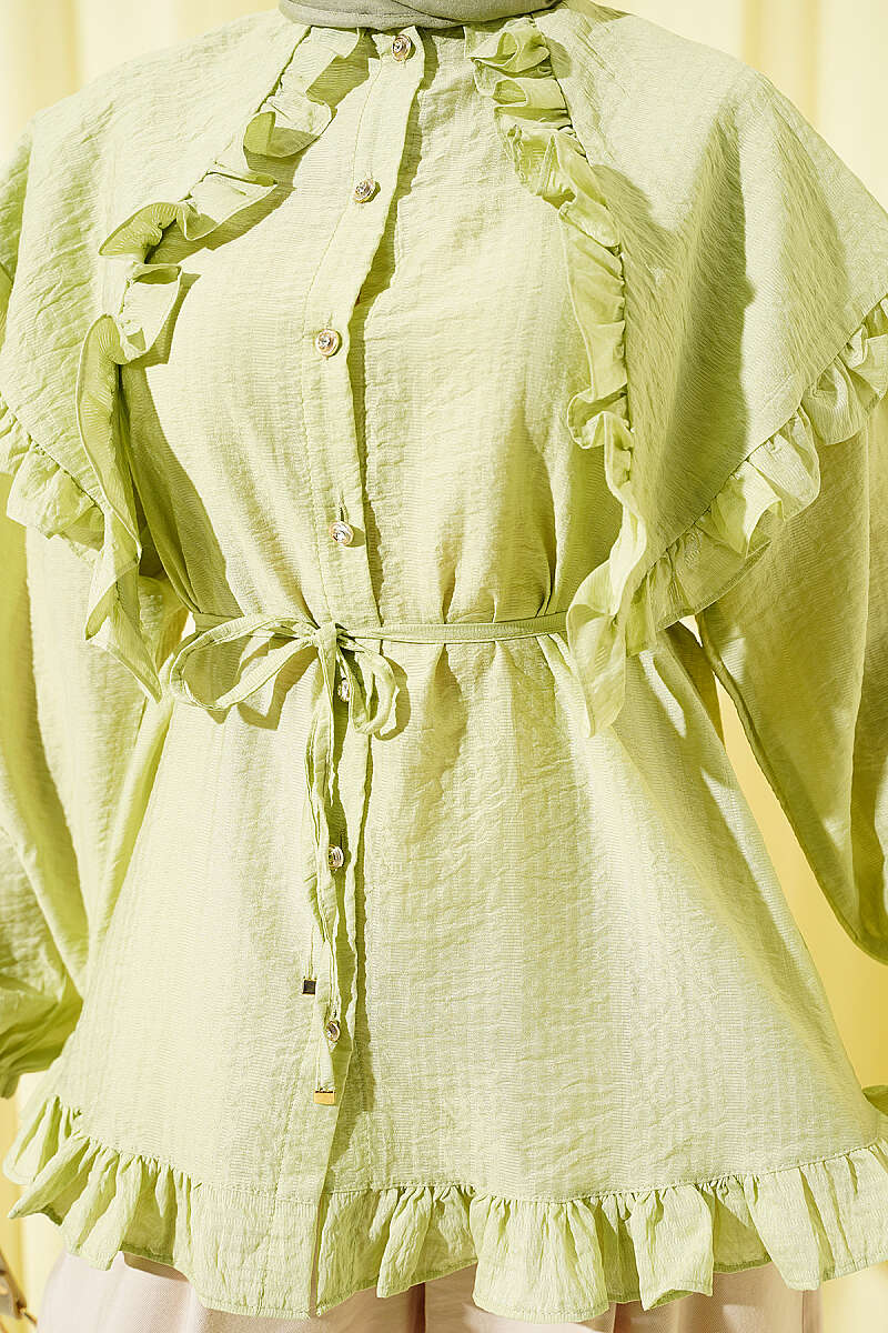 Ruffled Sailor Collar Tie Belt Shirt Hazel - immagine 4