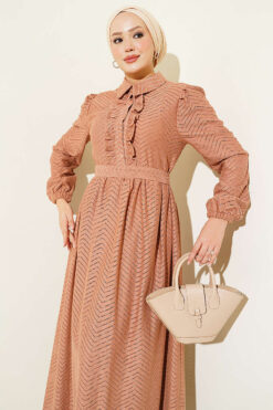 Alternative view of Ruffled Zigzag Patterned Dress Camel