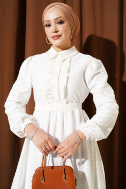 Alternative view of Ruffled Zigzag Patterned Dress Ecru