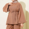 Linen Two-Piece Set with Fisto Detail and Wide Sleeves Latte – Bild 2
