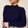 Ribbed Stretch Knit Sweater Navy Blue