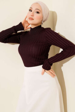 Alternative view of Ribbed Stretch Knit Sweater Plum
