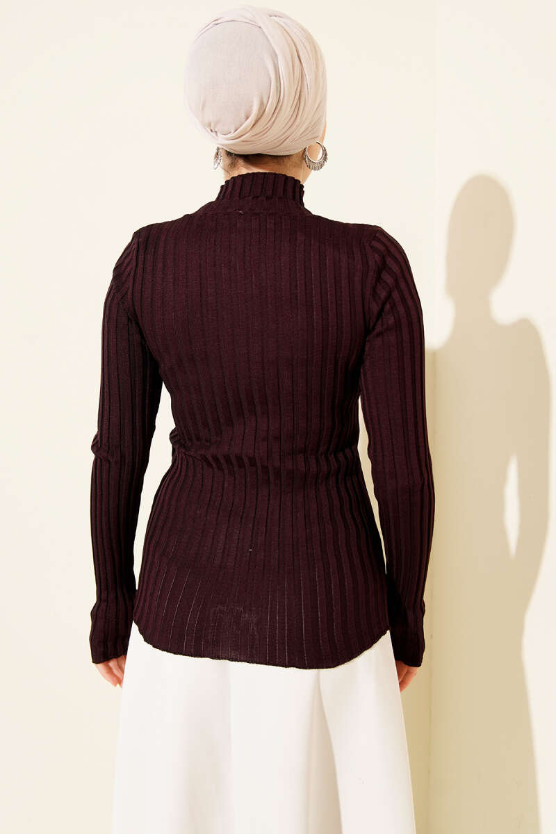 Ribbed Stretch Knit Sweater Plum - Image 3