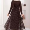 Asymmetrical Cut Tulle Skirt with Velvet Print Brown