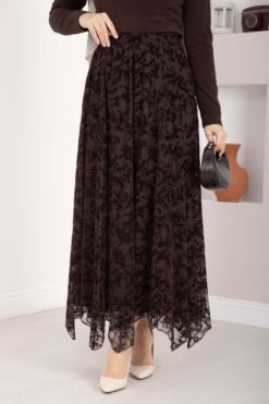 Alternative view of Asymmetrical Cut Tulle Skirt with Velvet Print Brown