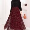 Asymmetrical Cut Tulle Skirt with Velvet Print Plum - Image 3
