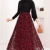 Asymmetrical Cut Tulle Skirt with Velvet Print Plum - Image 4