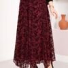 Asymmetrical Cut Tulle Skirt with Velvet Print Plum - Image 2