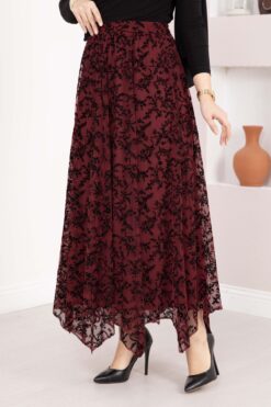 Alternative view of Asymmetrical Cut Tulle Skirt with Velvet Print Plum
