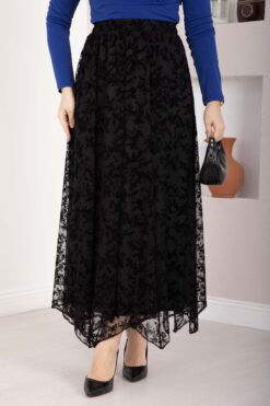 Alternative view of Asymmetrical Cut Tulle Skirt with Velvet Print Black